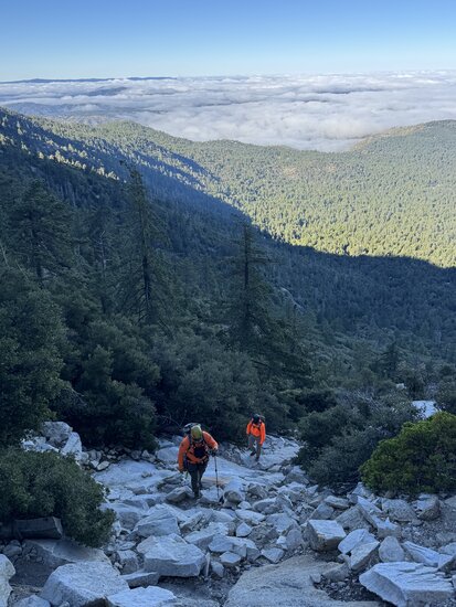 Rescuers hiking up