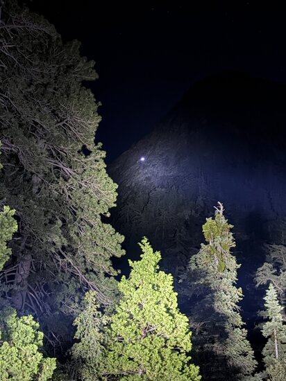 Point on light on Tahquitz rock